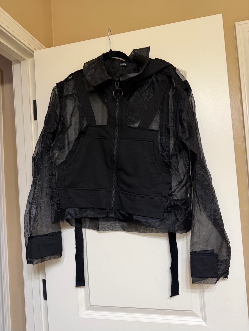 Fashion Nova Black Sheer Layered Bomber Hoodie